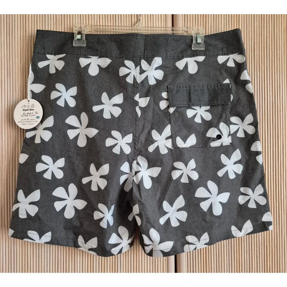 Of One Sea Men's Shorts Size 36 Gray Floral Stretch Comfort Swim Tropical Beach